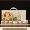 Ru Kiln Light Luxury Tea Set: 'A Thousand Li of Rivers and Mountains' - Complete Teapot and Teacups Gift Box for Elders