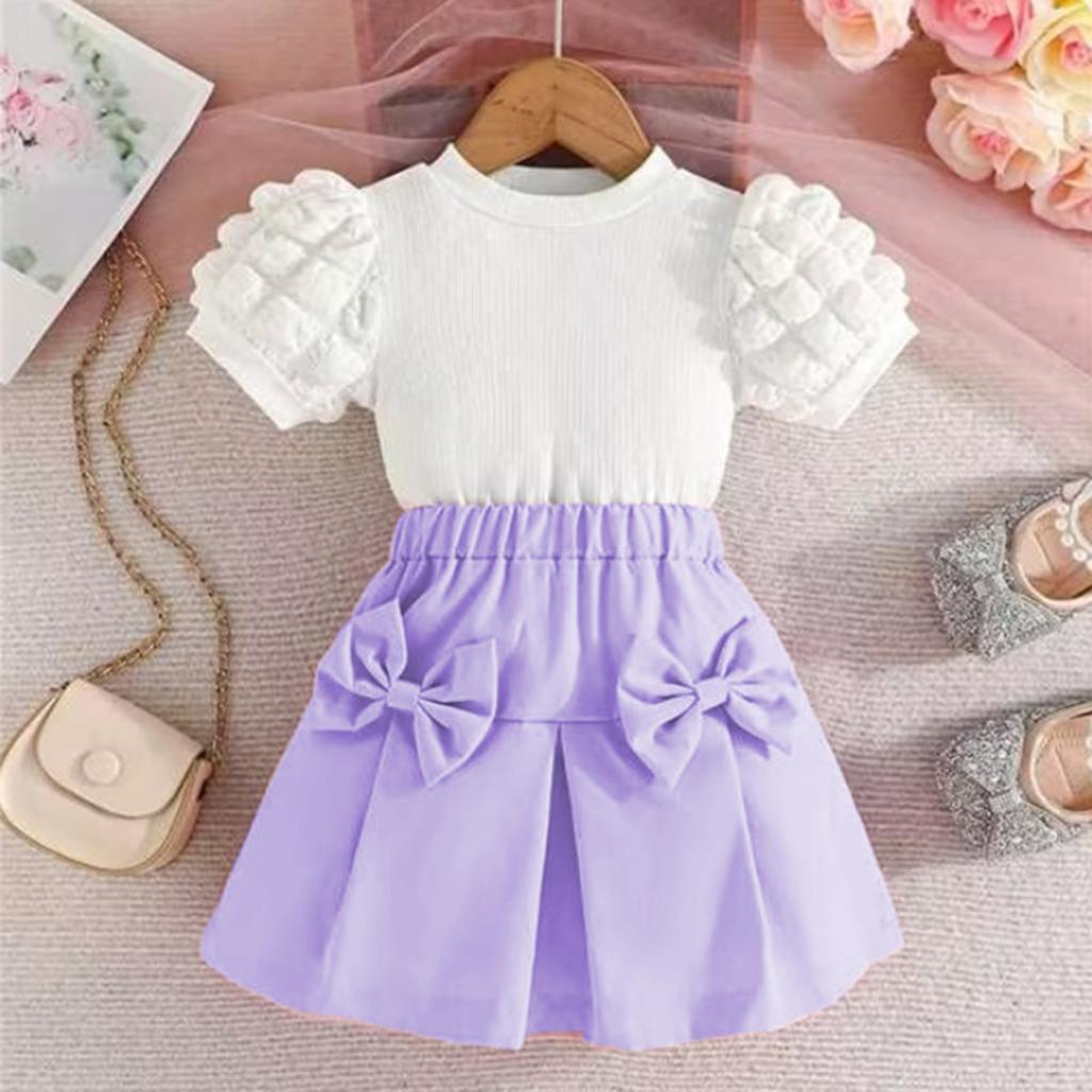 Summer Children Leaf Inclined Shoulder Craft Skirt Girl Fashion Casual Suit