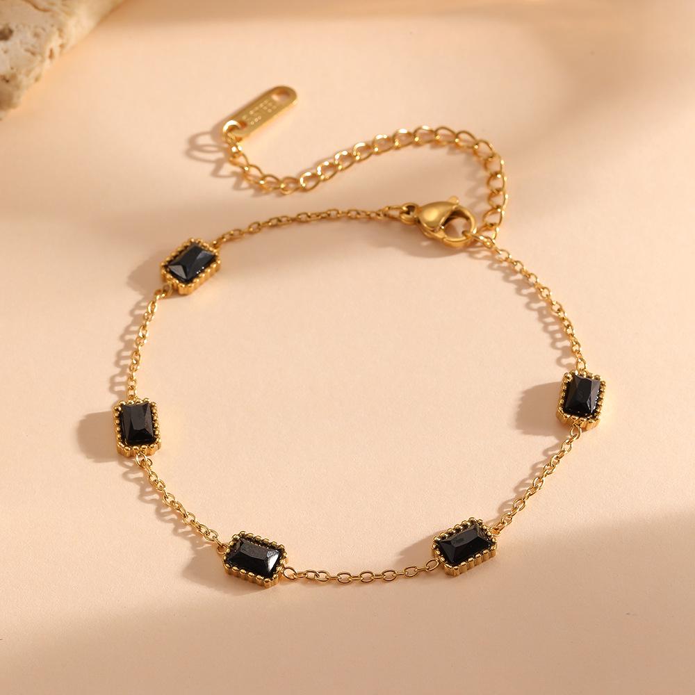 18K Gold-Plated Square Stone Titanium Steel Bracelet for Women - Elegant & Versatile