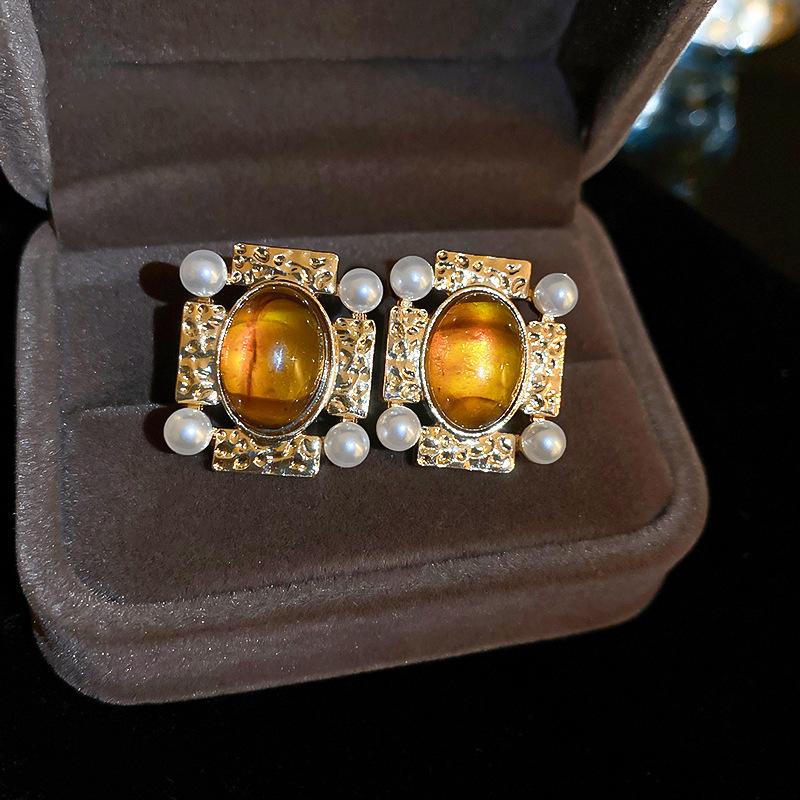 Dámské náušnice BLINGBAY Maillard Tiger Eye Stone Geometrické náušnice Módní Lehké Luxusní Retro Náušnice Špičkové univerzální náušnice Šperky Dárky