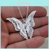 Elegant Silver-plated Hollow Butterfly Necklace With Sparkling Crystal Inlay