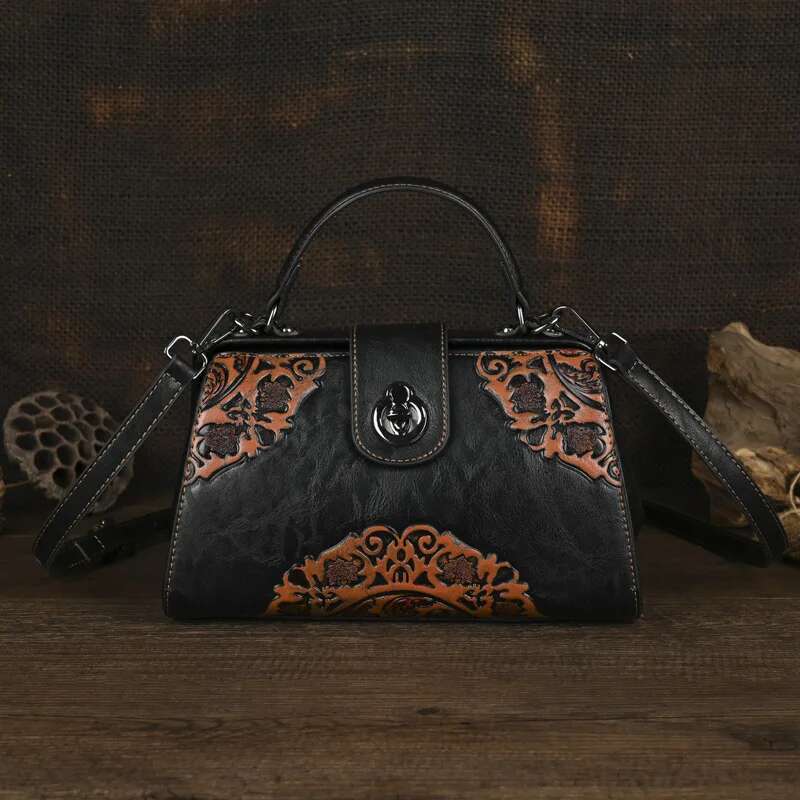 Motaora Vintage Embossed Handmade Designer Women'S Leather Shoulder & Crossbody Bag Luxury Female Purse New