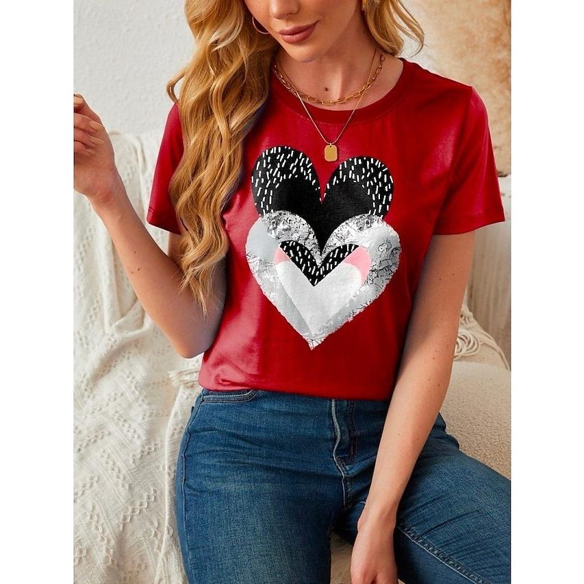Summer Round Neck 3D Love Print T-shirts Fashionable Casual Short Sleeved Women's T-shirts