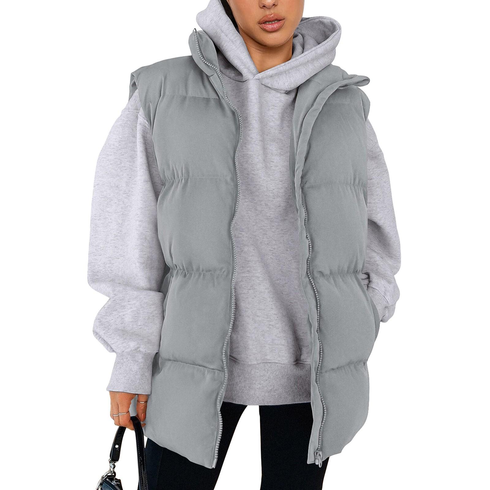 

Women s Fall Fashion Vests Casual Sleeveless Stand Collar Zip Up Jacket Coats Warm Winter Outerwear L