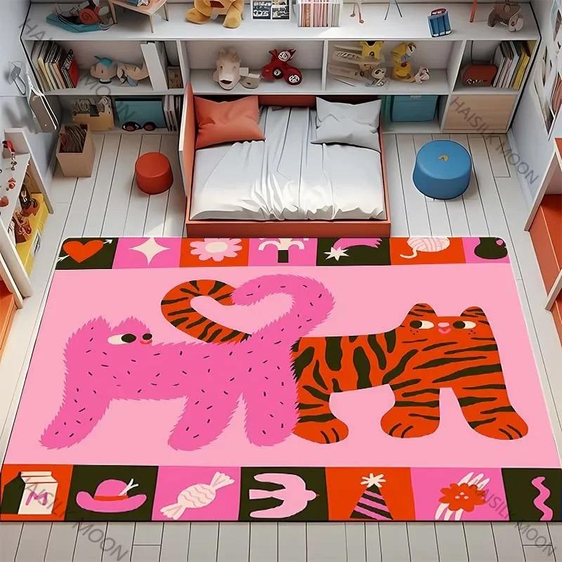 Cartoon Cat Carpet Mat Rug Home Decoration Pink Sweet Heart Play Mat Kids Room Bedroom Floor Mat Carpets for Living Room