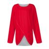 Women's Fashion Casual Color Long Sleeve Round Neck Cross Hem T-Shirt Top
