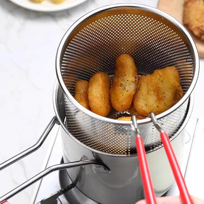 Edelstahl Fritteuse Multifunktionaler Kleiner Topf Küchenspezifisch zum Frittieren von Hähnchen und Andere Kochwerkzeuge