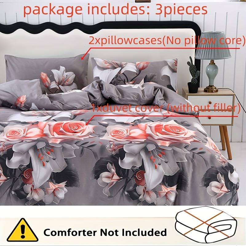 3 szt. Poliestrowa drukowana kwiatowa miękka przyjazna dla skóry poszewka na kołdrę zestaw trzyczęściowy (Jedna poszewka na kołdrę plus dwie poszewki na poduszki) Odpowiedni