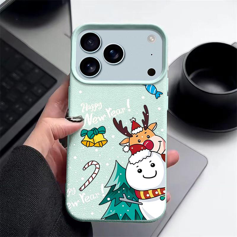 Christmas Deer Pattern Phone Case For iPhone Air 17 16 Pro Max 15 14 13 12 Pro Max 11 16e Shockproof Soft Silicone Leather Texture Cover