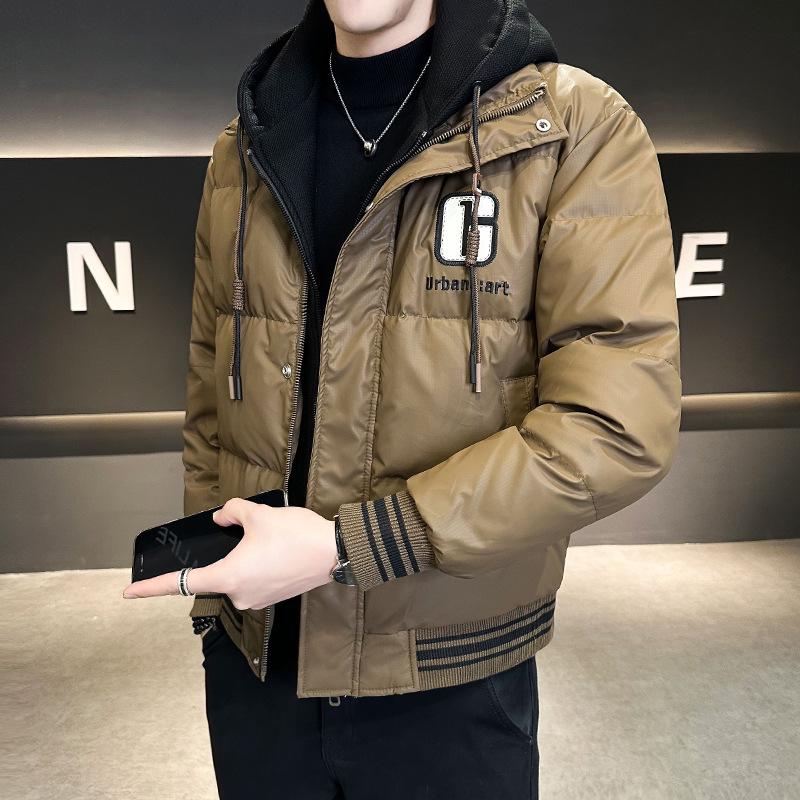 Trendy Brand 2025 Men s Winter Down Hooded Jacket, Faux Two-Piece, High-End Casual Warm Outerwear XXXL