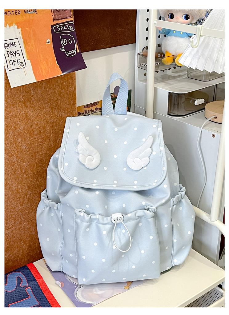 Schoolbag Ice Lemon Weaving Mist Light Feather Ripple Backpack Milk Fufu Girl Vitality Healing Line Sweet Polka Dot Travel Small Backpack