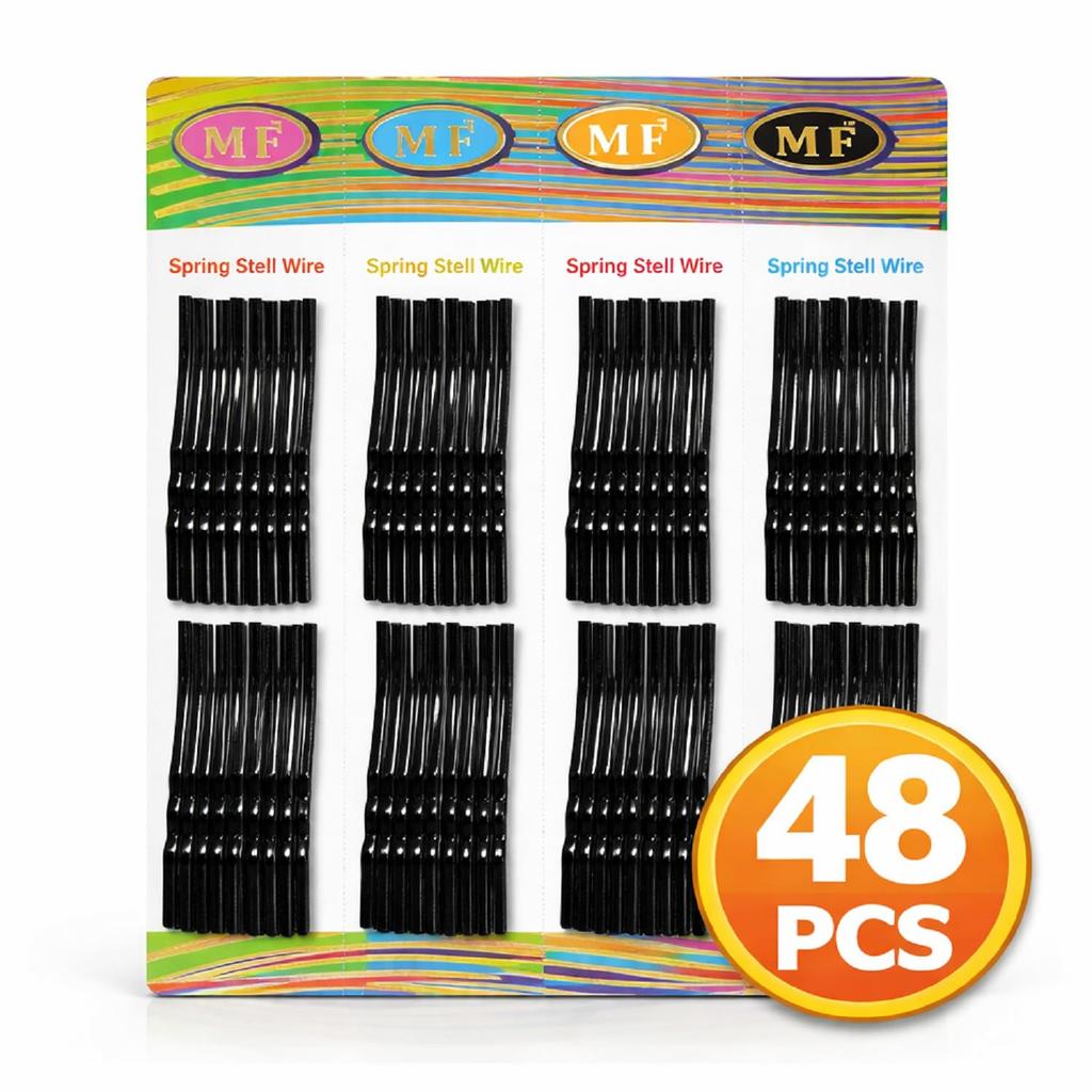 MF LABEL 48 Pcs Black Bobby Pins for Women & Girls | Strong Hold Hair Pins | Spring Steel Hair Clips | Hair Styling Accessories for Daily Use Big