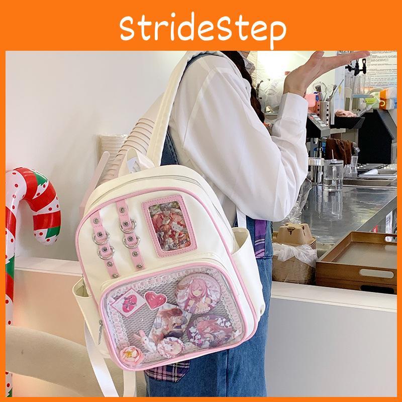 Blocked Simple Color Student Backpack With Transparent Compartment Badge Display