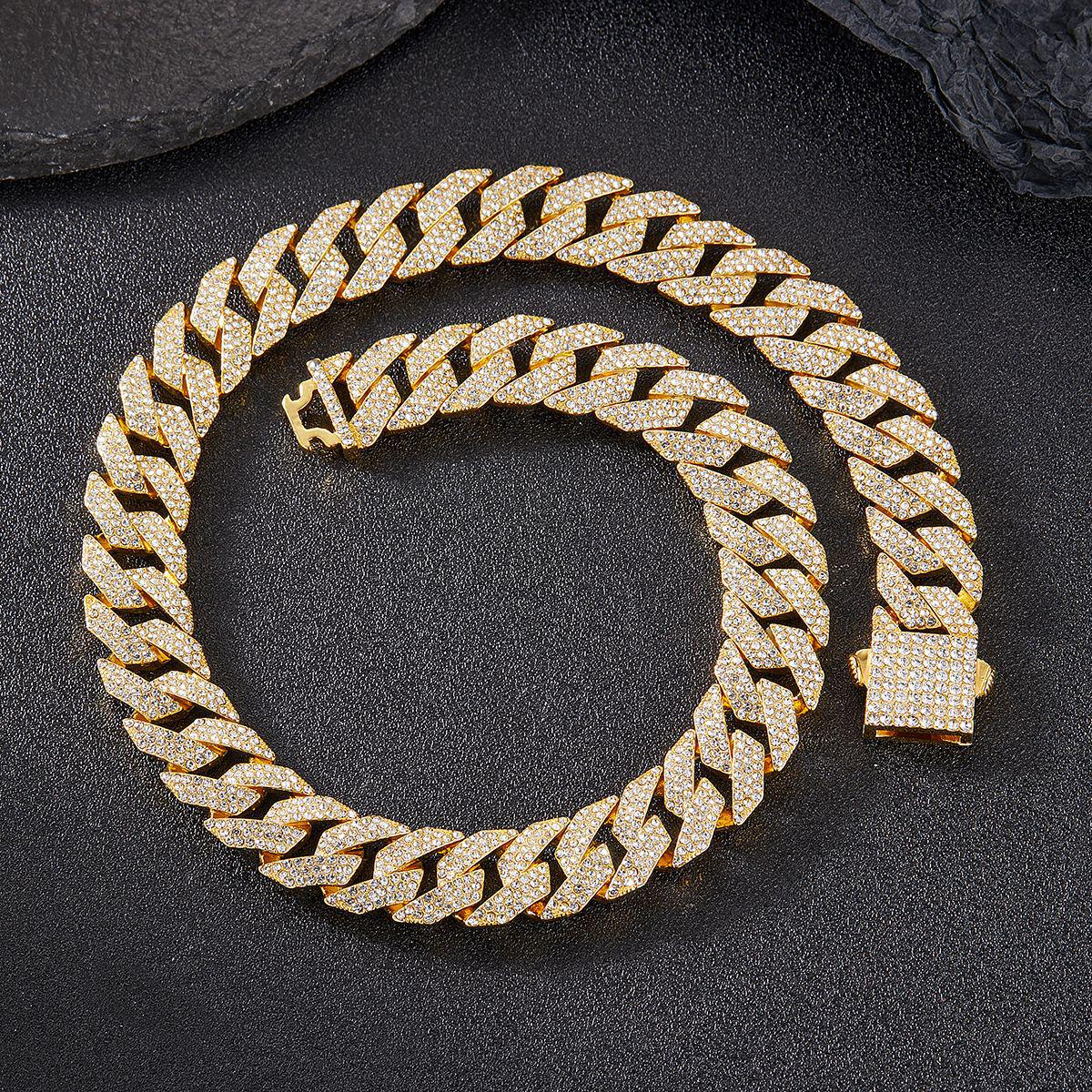 

Трендовое трехрядное ожерелье-кубинская цепь из сплава со стразами в стиле хип-хоп 18 inch