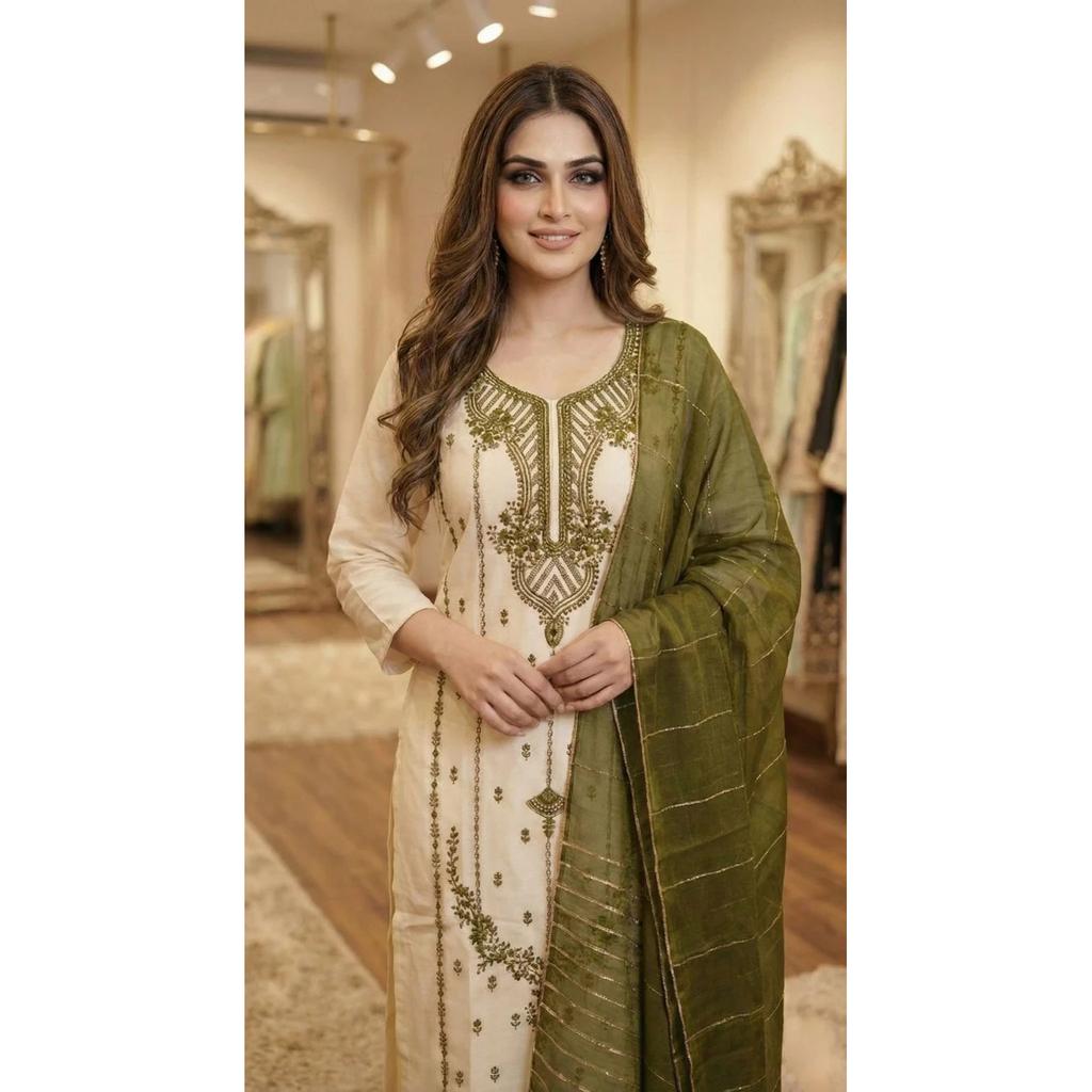 Pakisatni Pure Cotton Kurti Pant Dupatta Set Indian Ethnic Salwar Kameez Kurta