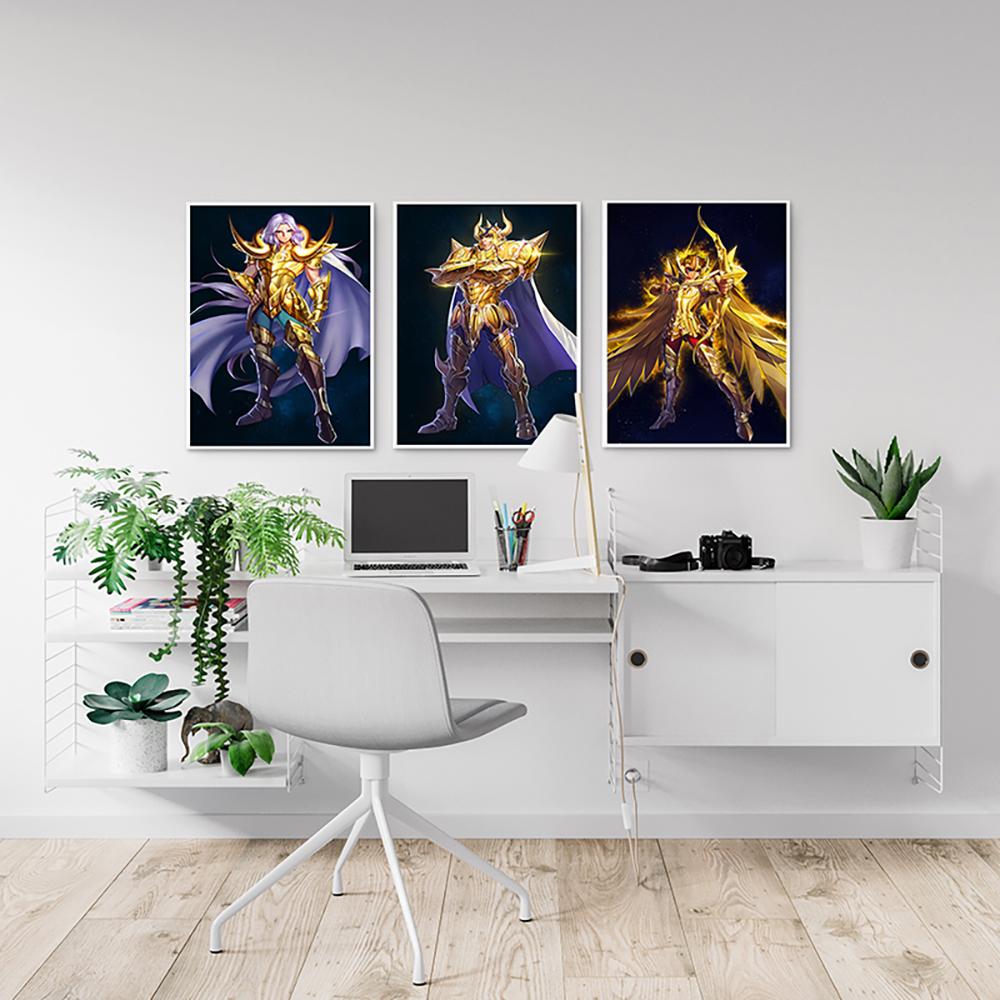 Decorazione murale giapponese classica Anime Saint Seiya in oro Poster su tela e stampe artistiche da parete per la decorazione della casa moderna