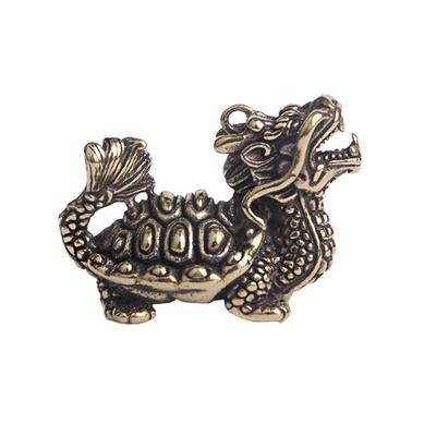 Figura en miniatura de dragón y tortuga, hecha a mano, de cobre antiguo, de una sola pieza, de una bestia antigua, adorno decorativo.