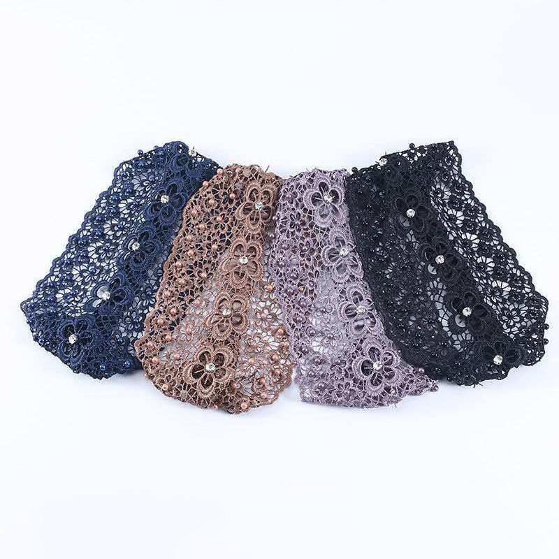 Pearl Lace Embroidered Hairband Hollow Thin Wide Brim Lace Hair Headband