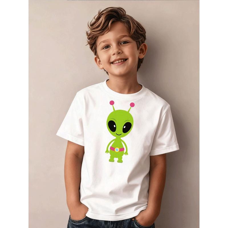 European sizes Boys T Shirt Casual Trendy Alien Cartoon Graphic Kids Wear for Boys Daily Party Holiday Outfit 110