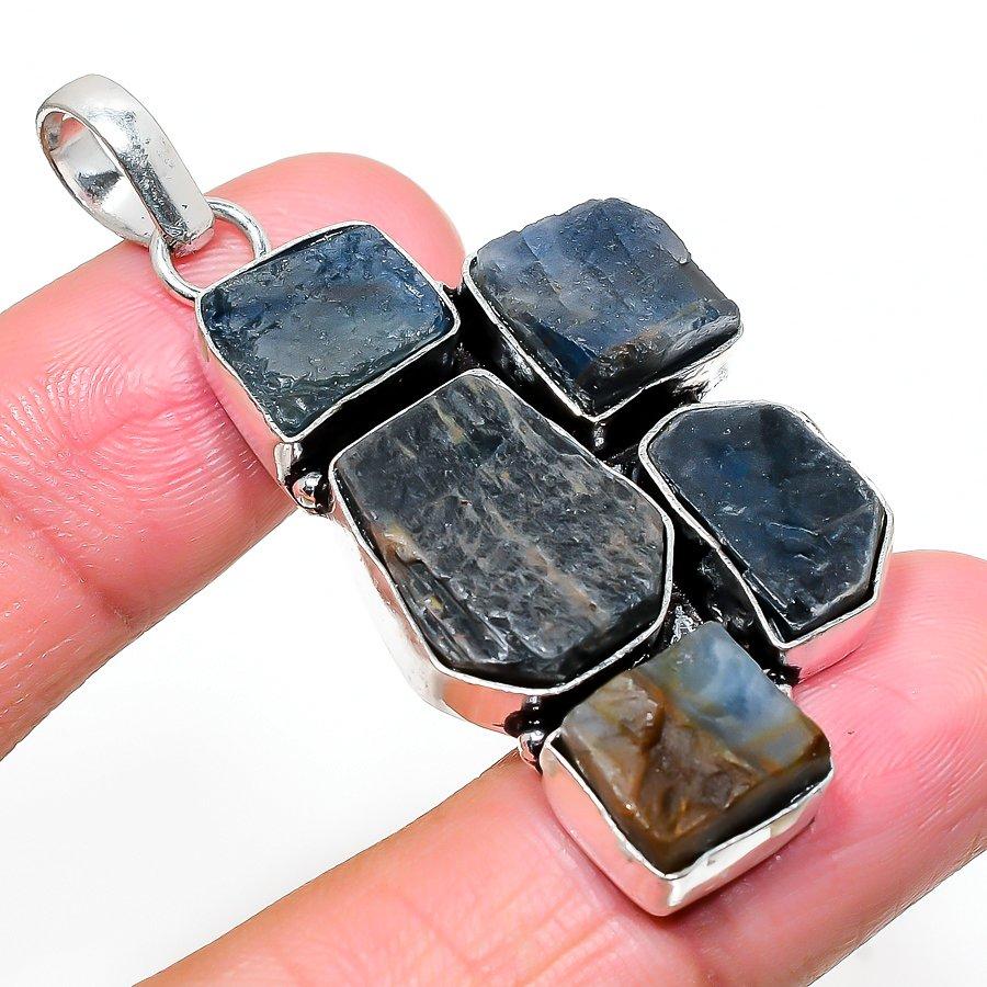 

Blue Kyanite Handmade 925 Sterling Silver Jewelry Pendant 2.25 o7v28