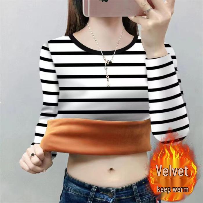 

Women s Plus Size Velvet Base Layer Shirt - Round Neck, Stylish Print, Warm Autumn/Winter Fashion. 2XL (60-67.5 kg)