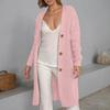 Lazy Trend Knitted Cardigan Women Long Sleeve Knee Length Medium Long Hair Jacket Solid Color