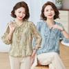 Elegant Chiffon Blouse for Middle-Aged & Elderly Women - Spring/Summer Three-Quarter Sleeve Top