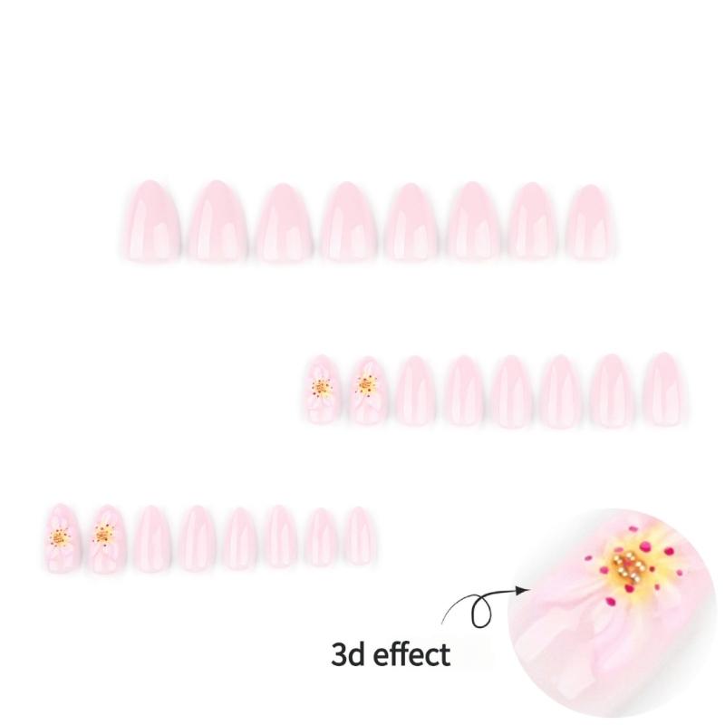 24PC 3D Artificial Nail Plastic Reusable Press On Nail Floral Design Comfortable Nail Stickers For Everyday Fashion Styles