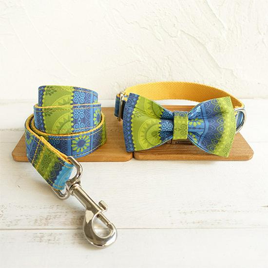 MUTTCO Ethnic Style Dog Collar, Leash & Bow Tie Set - UDC-024 XS