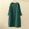 Women's Round Neck Long Sleeve Corduroy Midi Dress Loose A-Line Dress Vintage Retro Solid Color Casual Plus Size Shift Dress