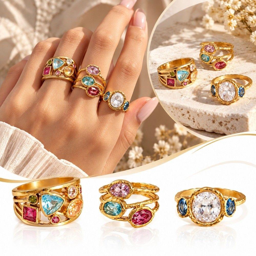Fade Resistant Zircon Ring Lightweight Stainless Steel Ring Durable Hand Jewelry Birthday Gift