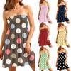 Women’s Strapless Polka Dot Printed Casual Sleeveless Dress with Elastic Bodice and Flared Hem for Summer Outings