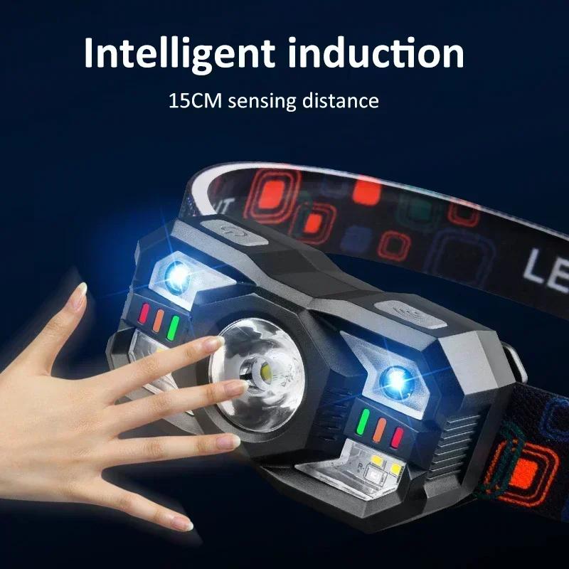 LED Induction Headlamp Motion Sensor Flashlight USB Charging Headlight 5 Gears 1200mAh for Outdoor Camping Running Night Fishing