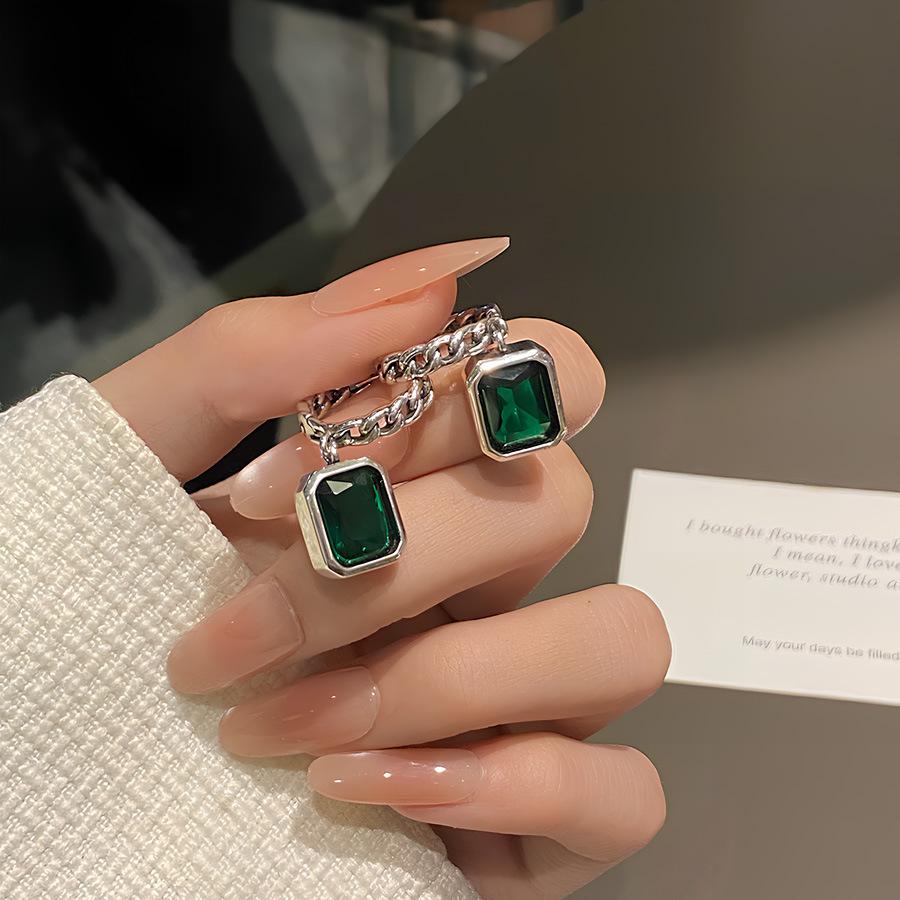 Vintage Hip Hop Green Zircon Geometric Square Dangle Earrings for Women - Trendy and Stylish Ear Cuffs