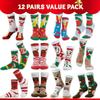 JOYFY 12 Pairs Christmas Socks Christmas Crew Socks for Women Holiday or Birthday Gift