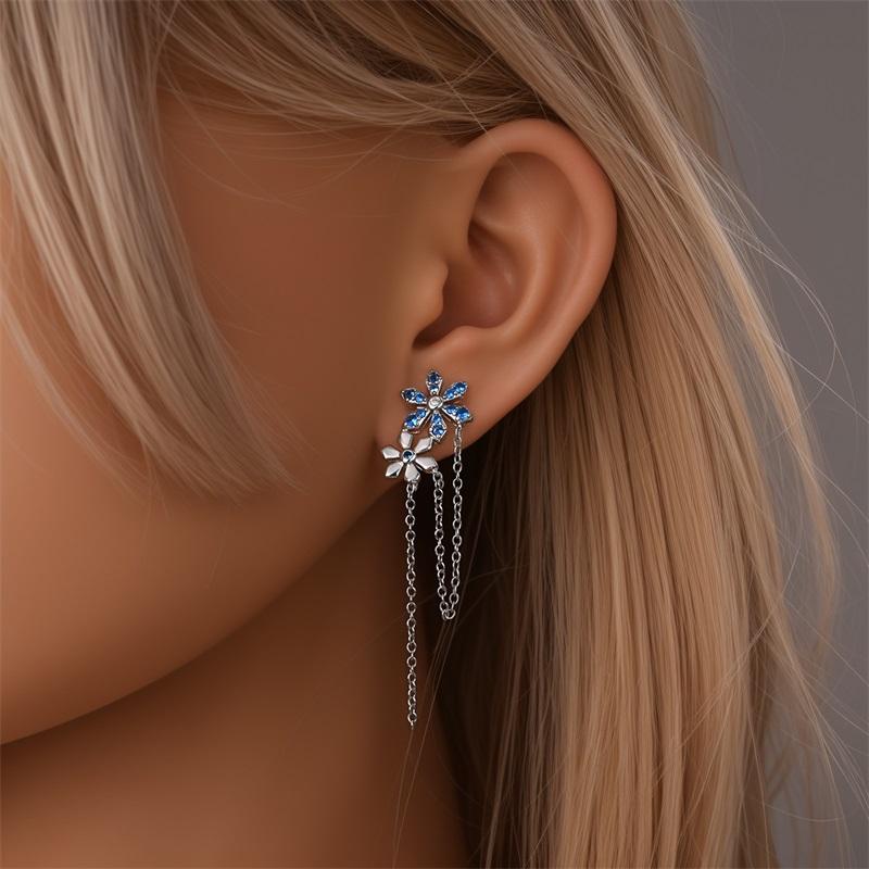 New Tassel Earrings 925 Silver Butterfly Snowflake Star Moon Tassel Ear Studs For Women Fine Engagement Birthday Jewelry Gifts