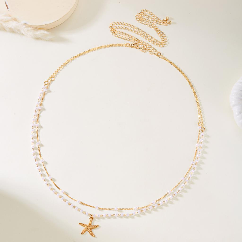 Double Layer Metal Waist Chain for Women Exquisite Imitation Pearl Starfish Pendant Belly Chains Beach Sexy Bikini Body Jewelry