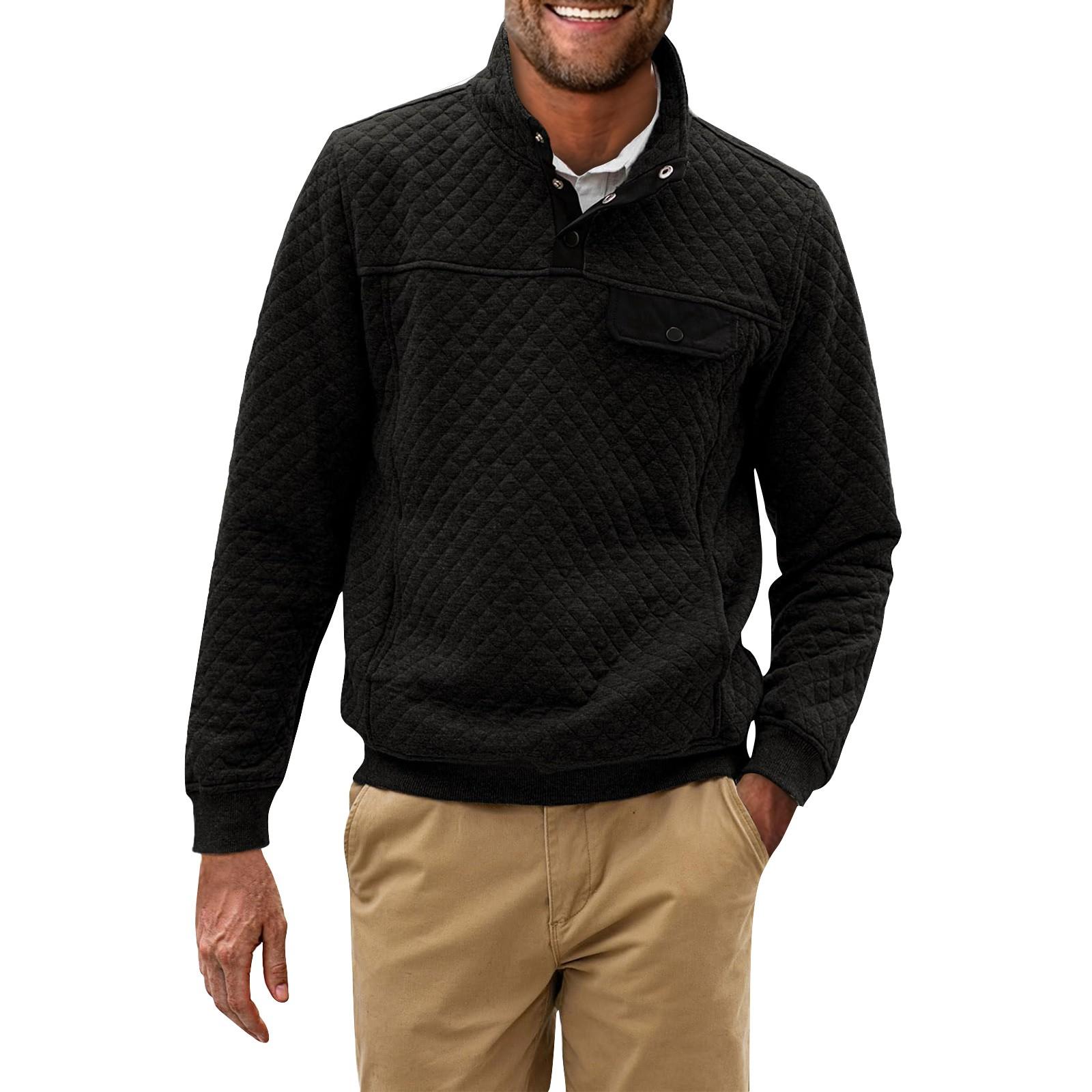 Мужская зимняя однотонная толстовка в клетку Diamond Check Мужская повседневная толстовка с карманом на пуговицах M чёрный