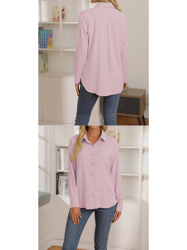 Women's Solid Color Long Sleeve Casual Lapel Shirt - New Spring/Summer Fashion