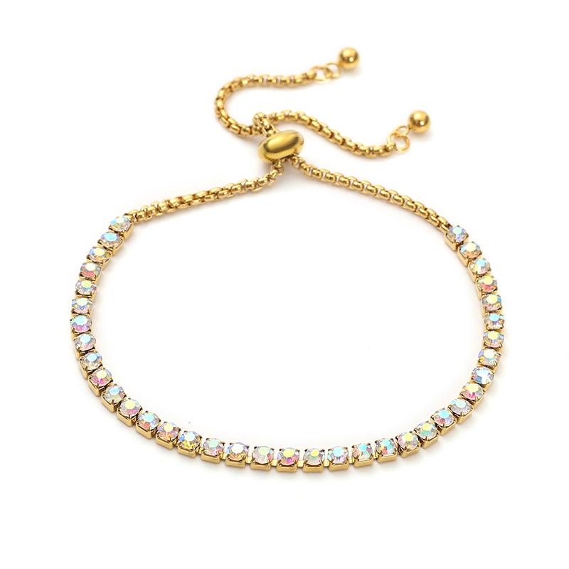 Micro Paved Zircon Adjustable Bangle 18K Gold Plated 304 Stainless Steel Minimalist Jewelry for Women