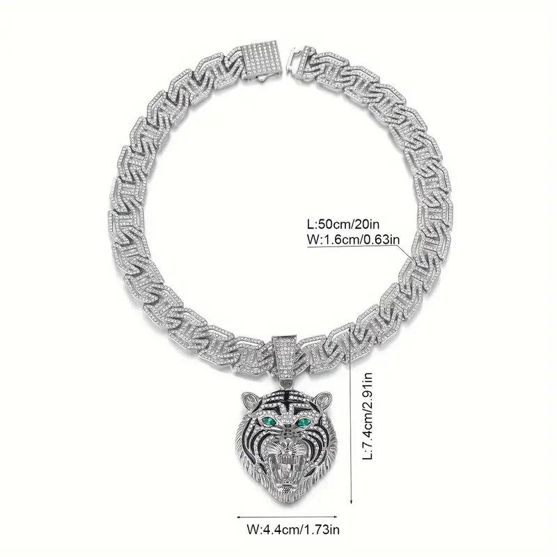 

Мужское колье с большим кулоном в виде головы тигра, инкрустированным цирконами, модный хип-хоп тренд высокого класса, ювелирный подарок с кубинской цепочкой Pendant + 032 Cuban Chain 20in