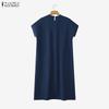 ZANZEA Women Casual Round Neck Solid Color Loose Short Sleeve Dress