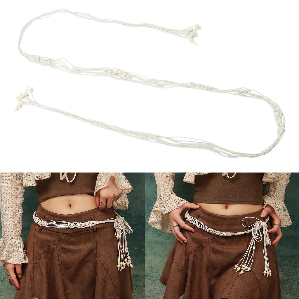 Handwoven Body Chain Feature Wooden Beads Bohemian Waist Chain for Women Ethnic Style Fringe Decoration Multipurpose