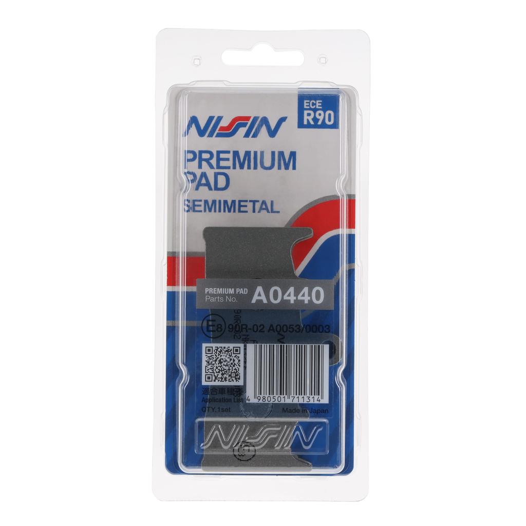 Nissin Brand Brake Pads BRAKE PAD Premium Pads Semi-Metal, Part Number: A0440, 1 Set, 2 Pieces of 2 Wheels, Motorcycles