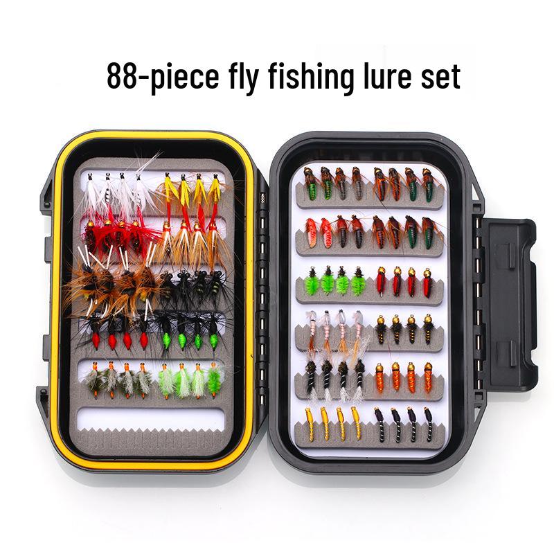 Sada 76/88/147 kusů muškařských nástrah s dvouvrstvou vodotěsnou krabičkou