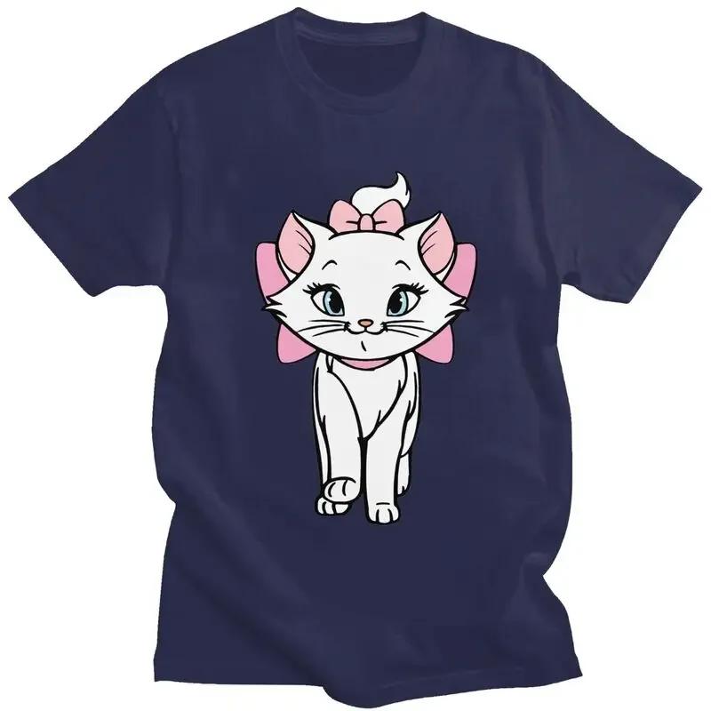 Male Marie Cartoon Cat T Shirt Short Sleeve Cotton Tshirt Trendy T-shirt Leisure Tee Tops Oversized Apparel Unisex