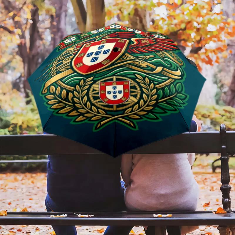 Portuguese Heritage Emblem Folding Umbrella Portable Travel Printing Travel Light