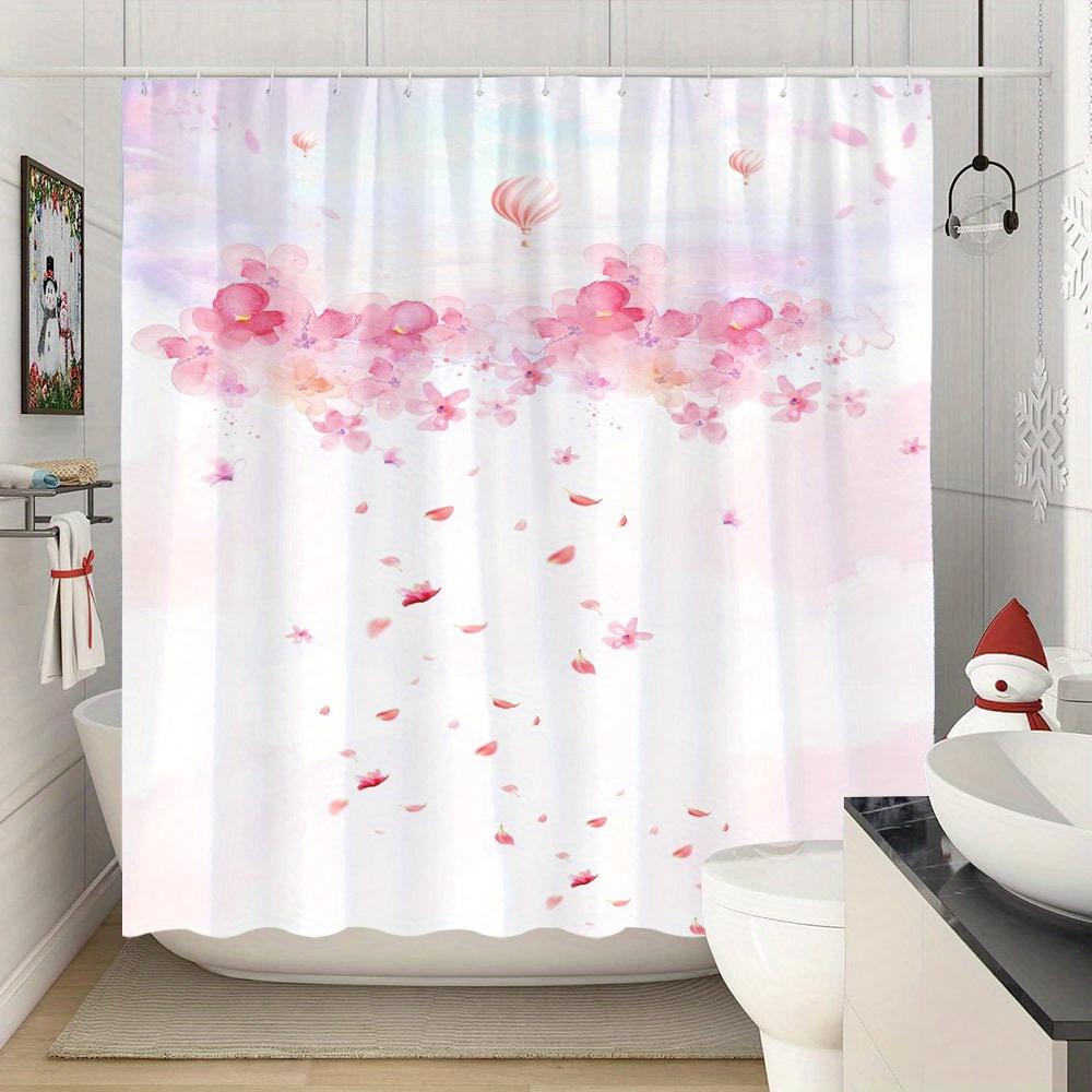 1pc Floral Shower Curtain, Polyester Fabric, Washable, Unlined, All-Season,Woven Flower Theme Bathroom Decor