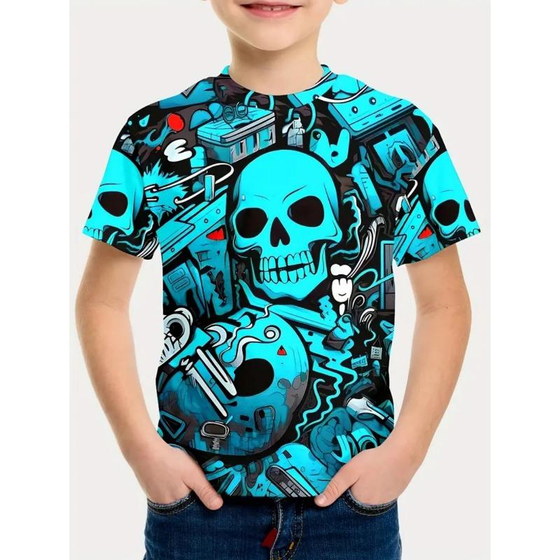Halloween Boy's T-Shirt Pumpkin Pattern Summer Short Sleeves Skull Fashion Print Kids Tops 2-10y Party Gift Children's Clothing