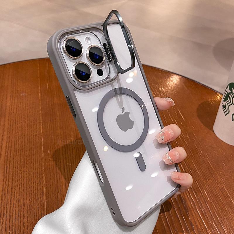 Holder Wireless Charging Phone Case For iPhone 17 Pro Max 16 15 14 13 12 11 Pro Max Plus Air Lens Protection Cover Funda